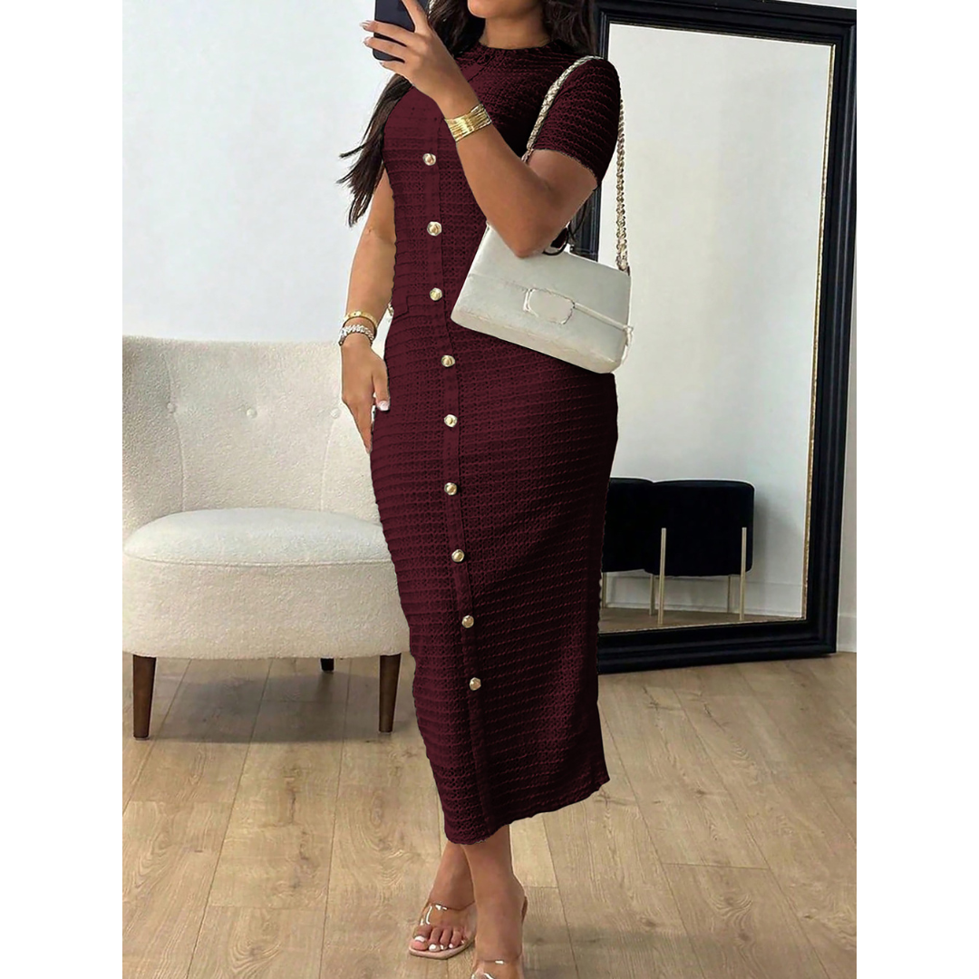 ALYA - Elegant Crew Neck Formal Midi Dress