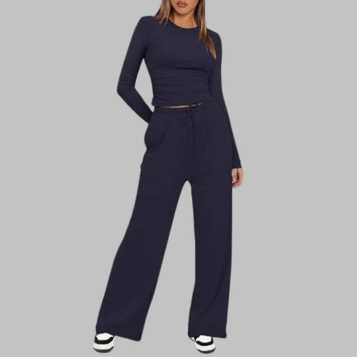 CASIDY - Casual Long Sleeve Top and Wide Pants Set