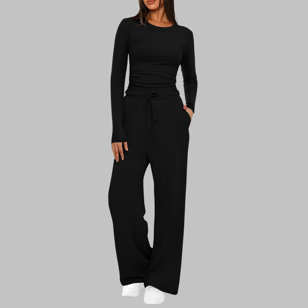 CASIDY - Casual Long Sleeve Top and Wide Pants Set