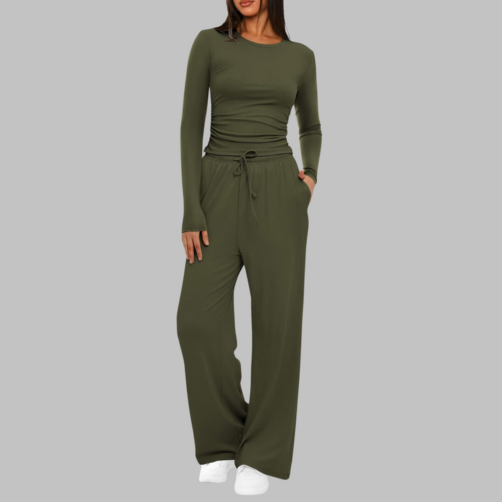 CASIDY - Casual Long Sleeve Top and Wide Pants Set