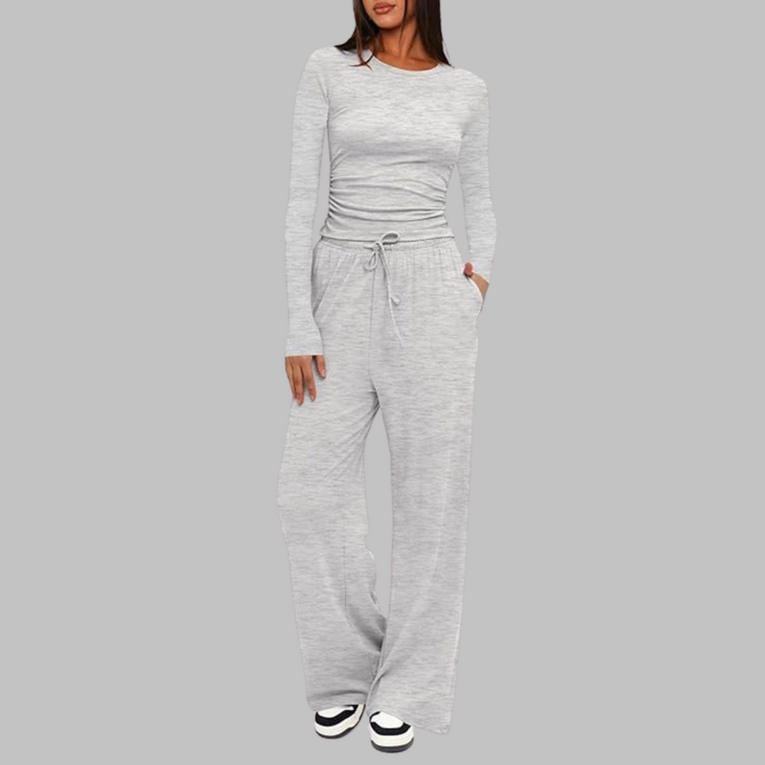 CASIDY - Casual Long Sleeve Top and Wide Pants Set