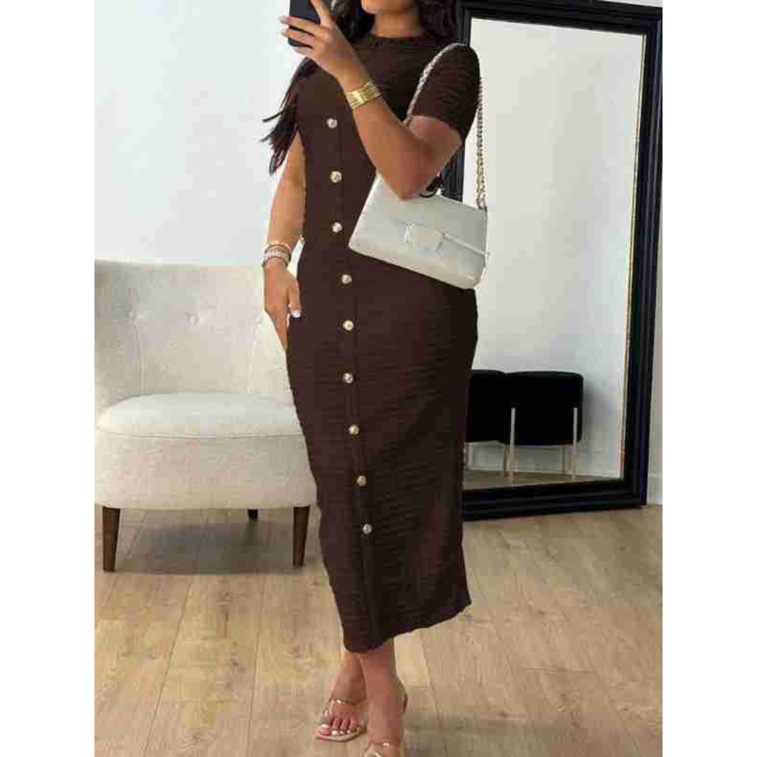 ALYA - Elegant Crew Neck Formal Midi Dress