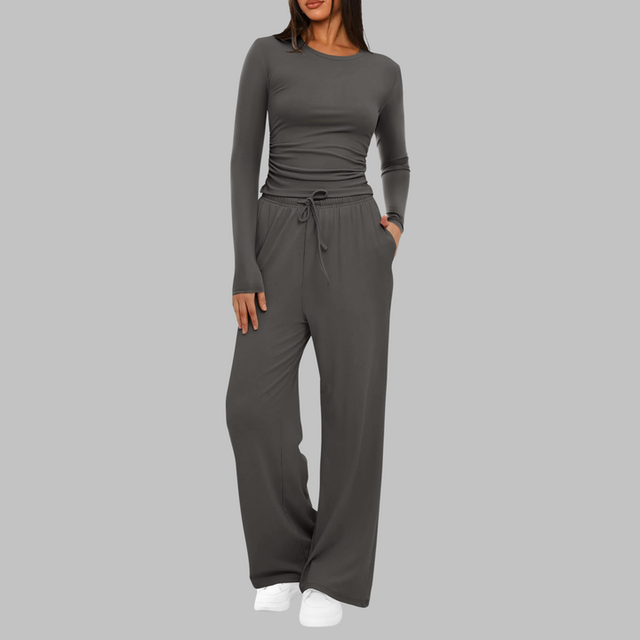 CASIDY - Casual Long Sleeve Top and Wide Pants Set