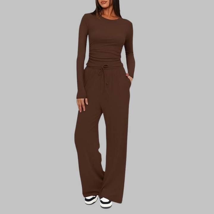 CASIDY - Casual Long Sleeve Top and Wide Pants Set