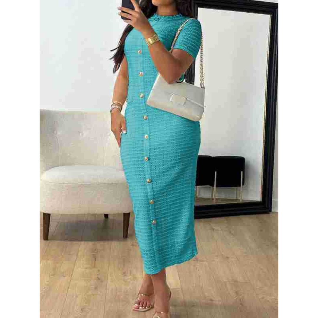 ALYA - Elegant Crew Neck Formal Midi Dress