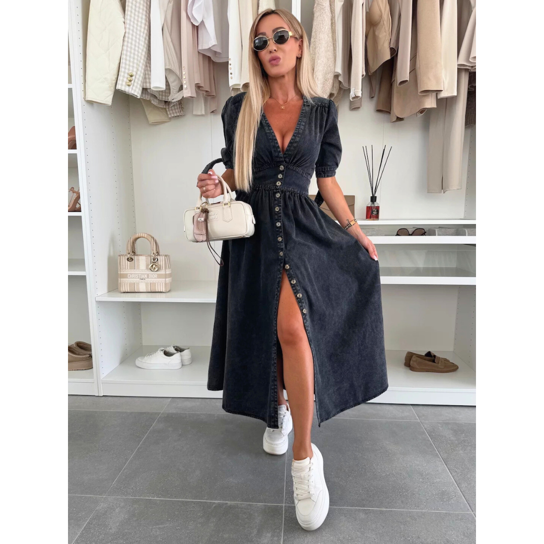 MELY – Elegant V-Neck Midi Dress
