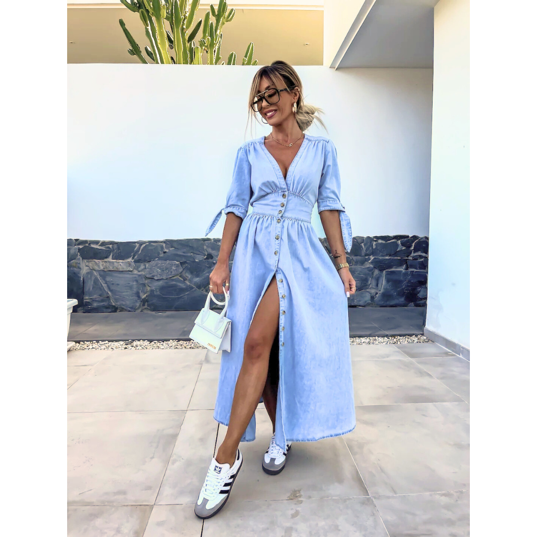 MELY – Elegant V-Neck Midi Dress
