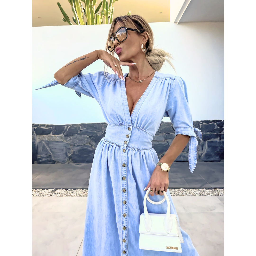 MELY – Elegant V-Neck Midi Dress