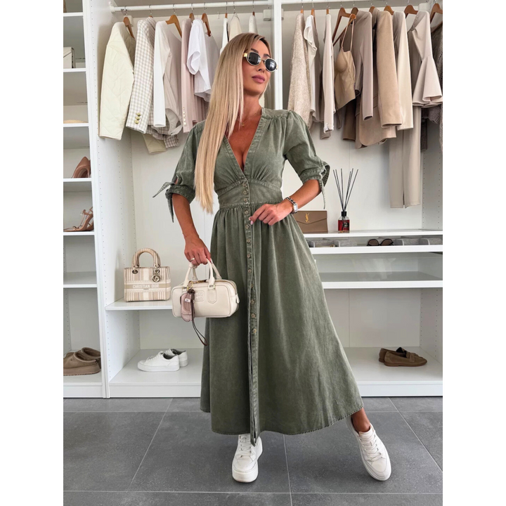 MELY – Elegant V-Neck Midi Dress