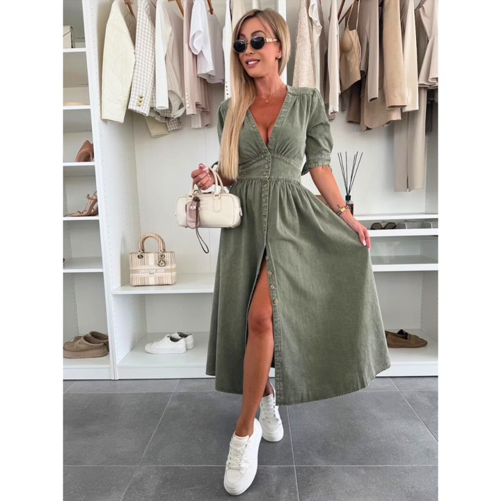 MELY – Elegant V-Neck Midi Dress