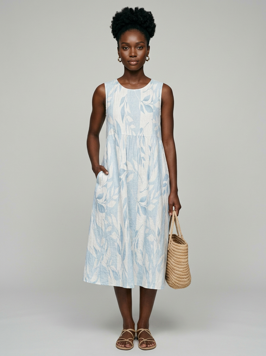 BLISS leafy print midi dress in multicolour