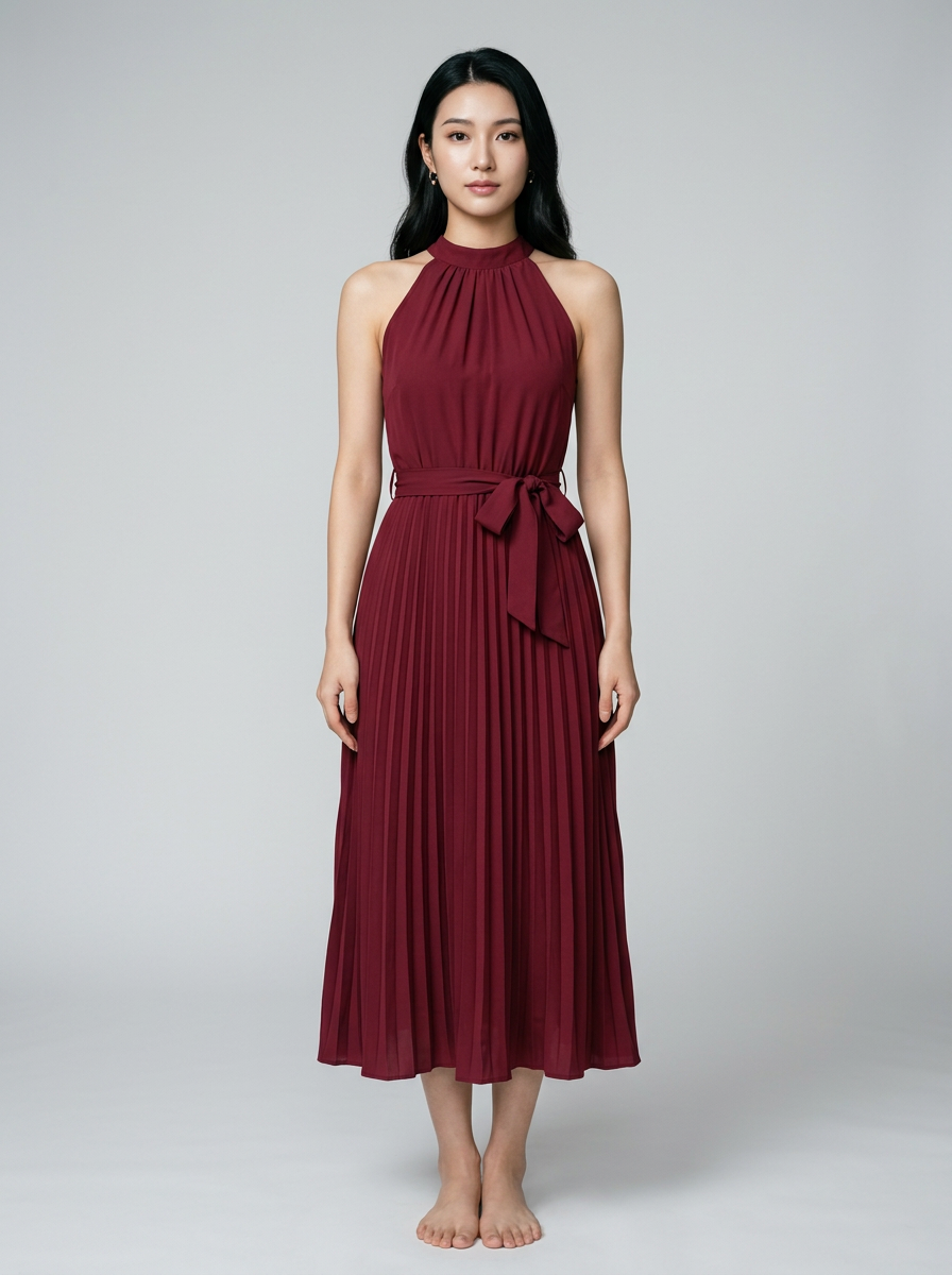 CELINE pleated midi dress in claret
