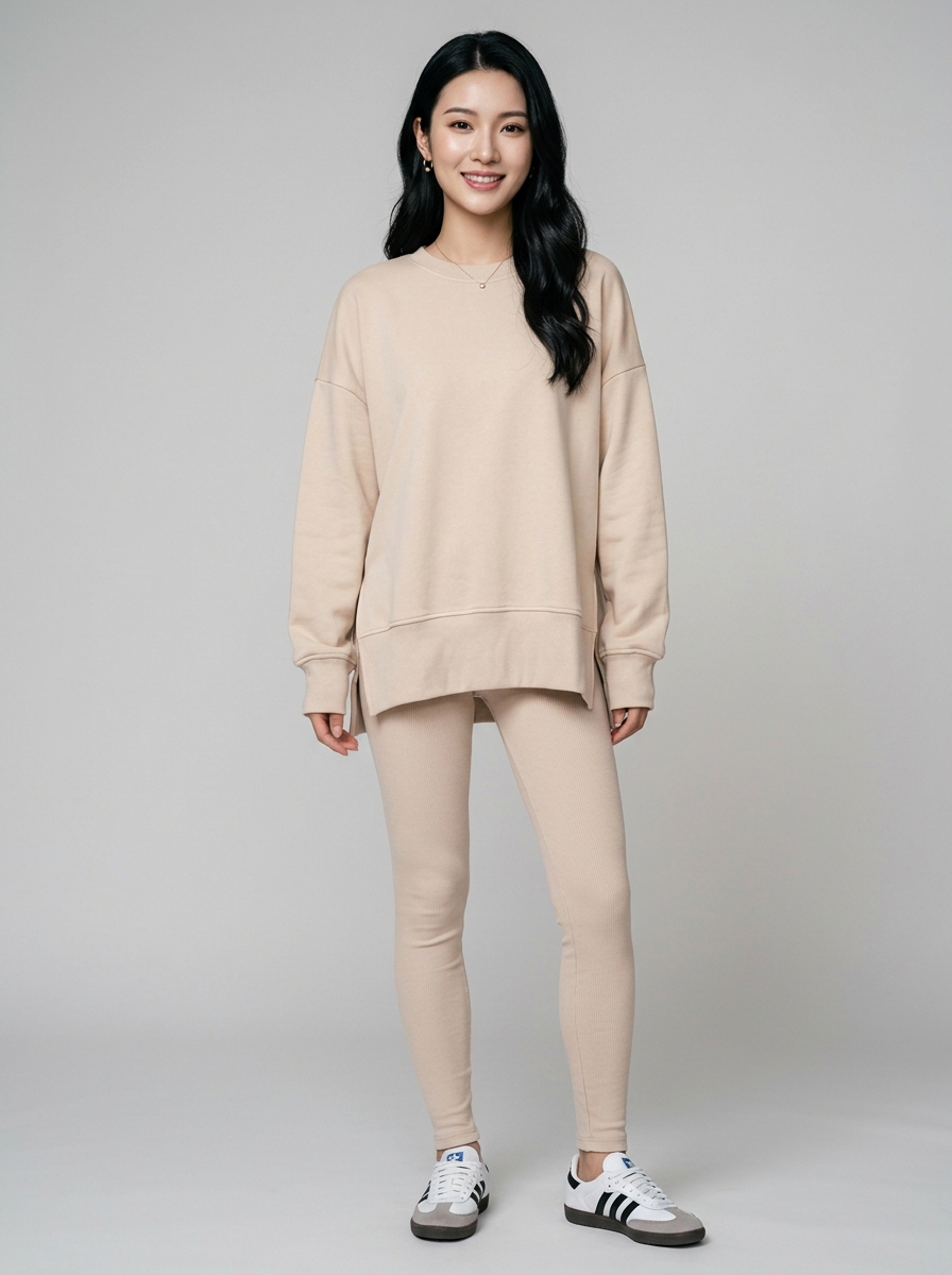 CATCHY long sleeve sweatshirt and pants set in apricot