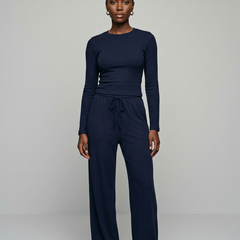 CASIDY long sleeve top and wide leg pants set in blue