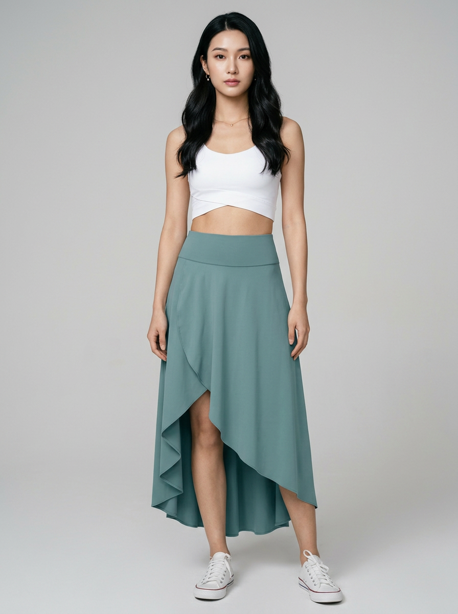 AMELIE - Elegant Asymmetric Midi Skirt in Mineral Blue