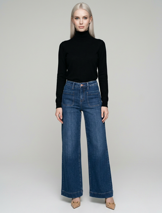 LOVIA Classic Retro Slim Fit High Waist Jeans in Dark Blue