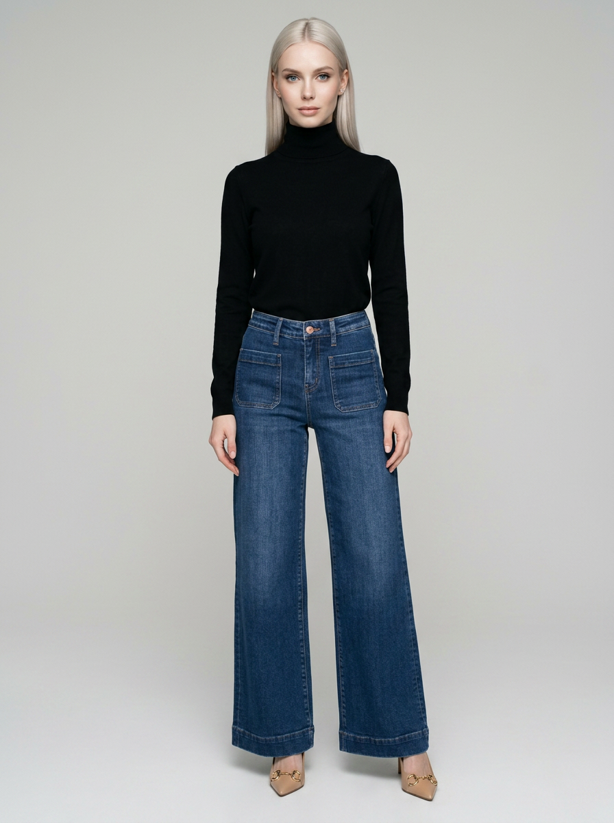 LOVIA Classic Retro Slim Fit High Waist Jeans in Dark Blue