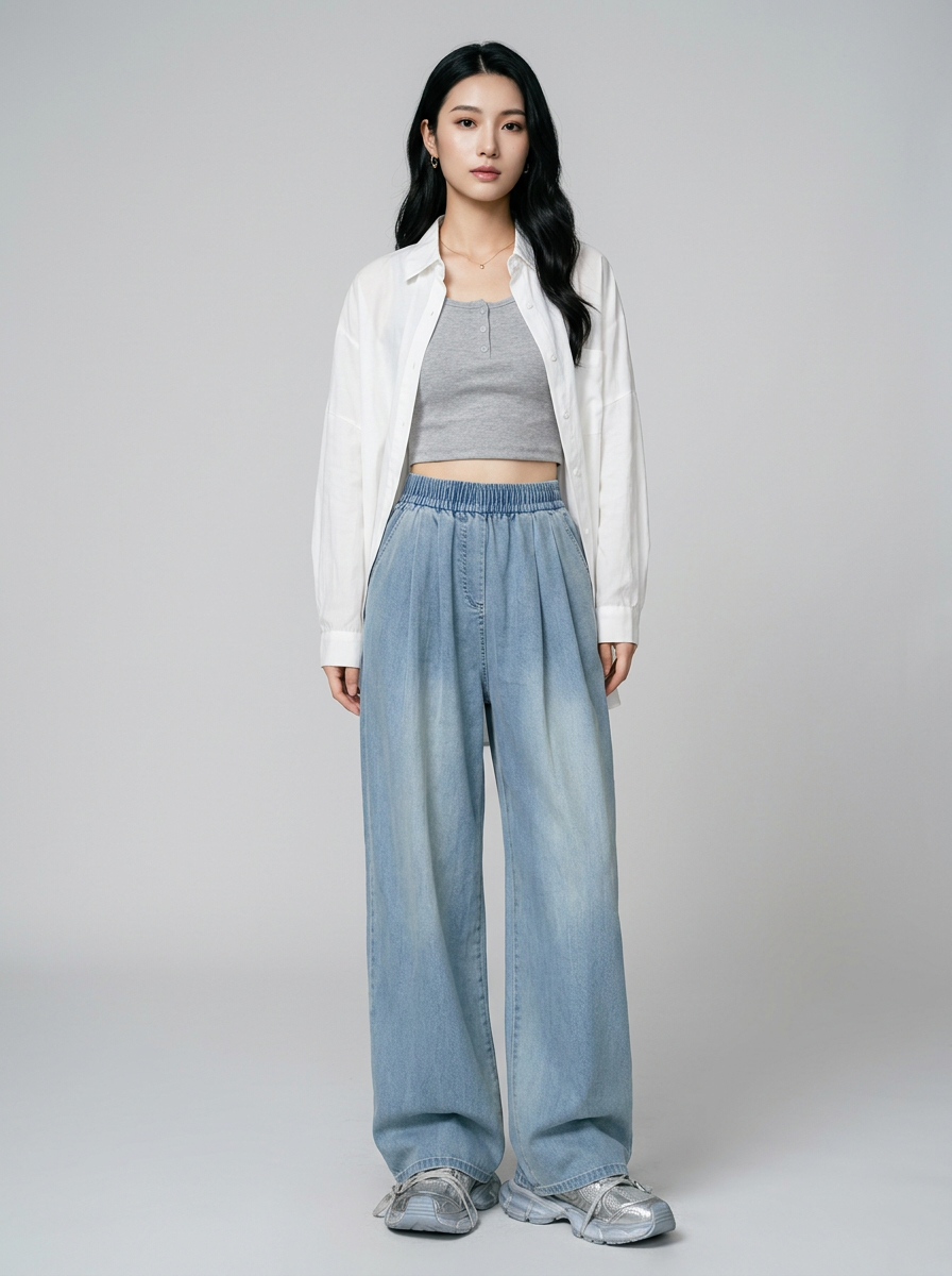 Retro Blue (Small) ZINNA high-waist wide flow pants