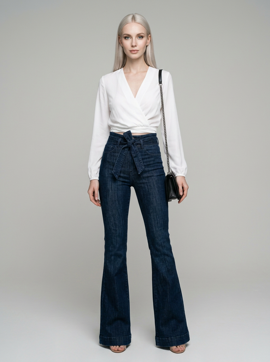 Blue KYRA vintage wide-leg tie-waist flared pants