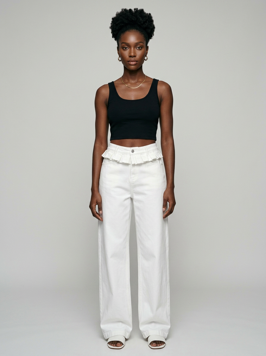 PAISLEY Elegant Ruffle-Trimmed Wide-Leg Jeans