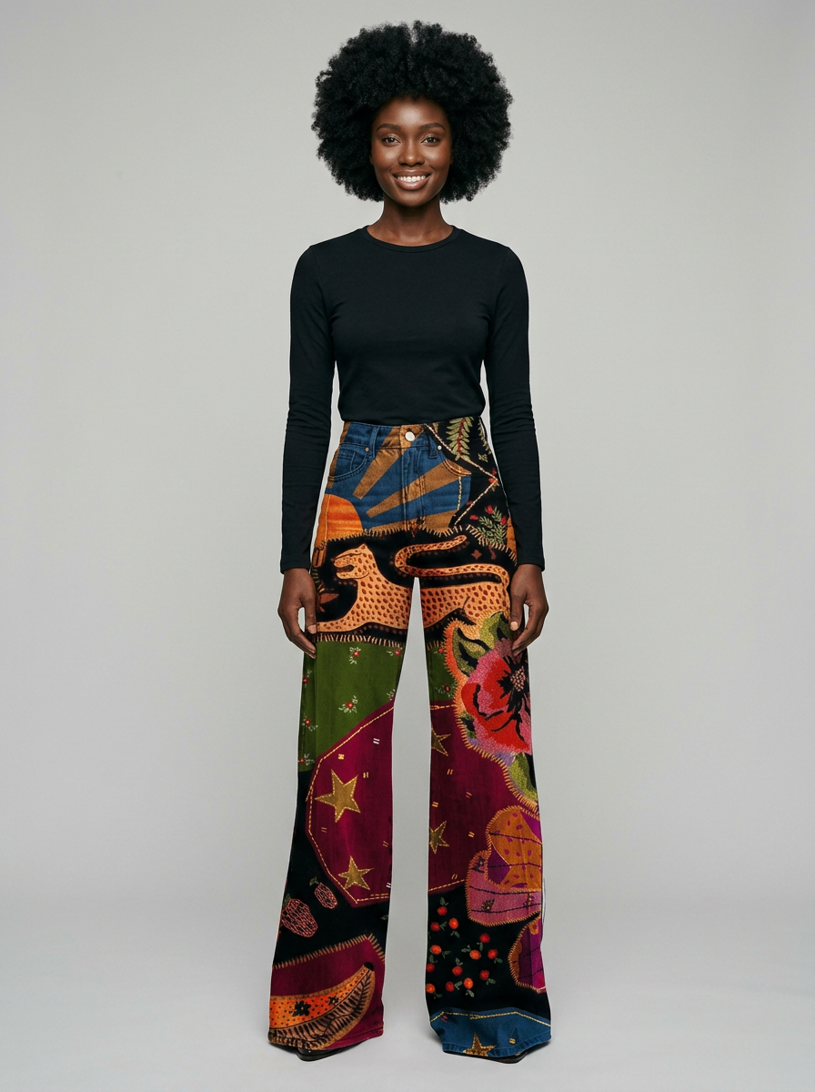 Red GABRIELLE artistic wide-leg pants