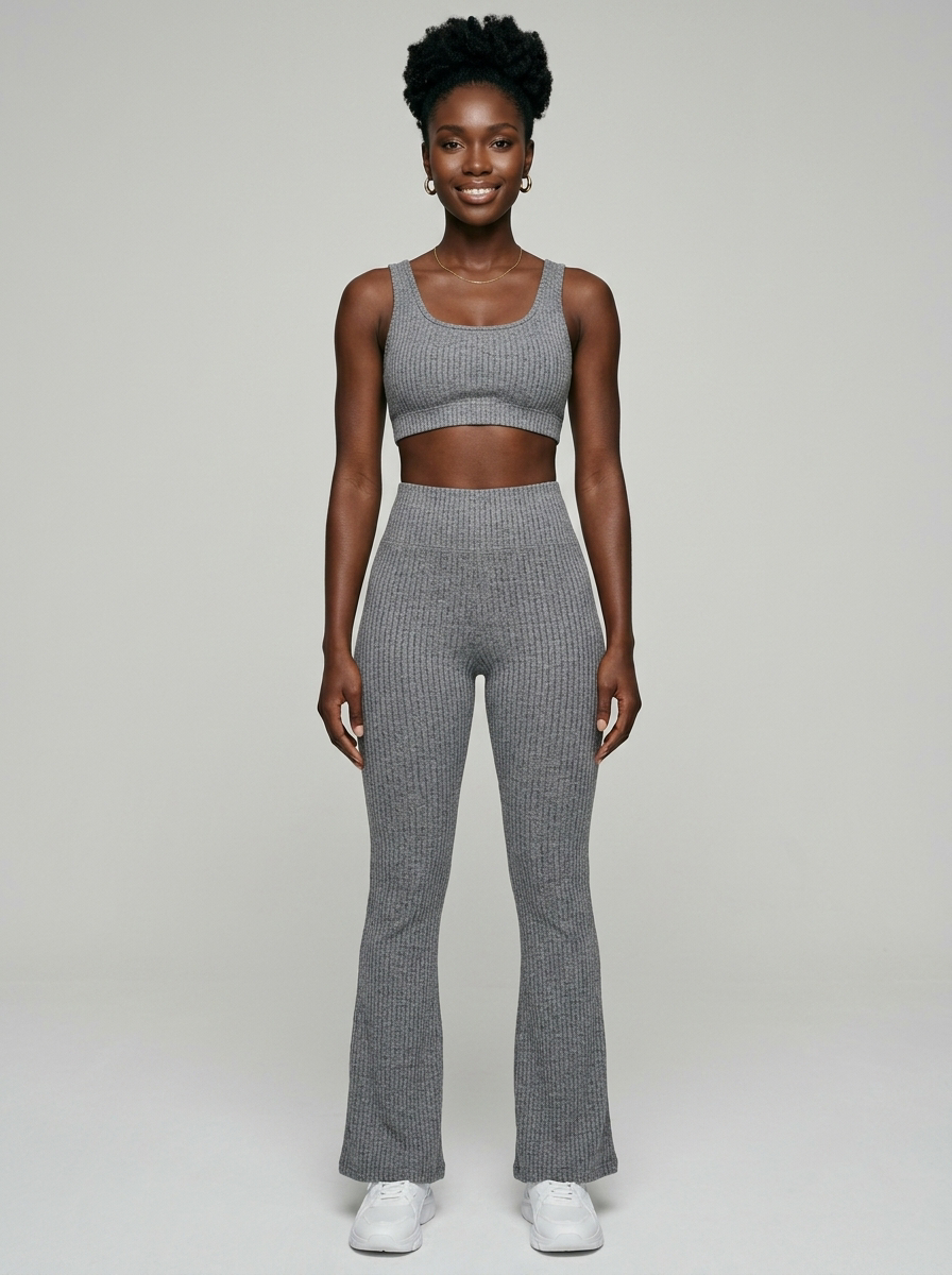 Gray PILA high-waist flare yoga pants