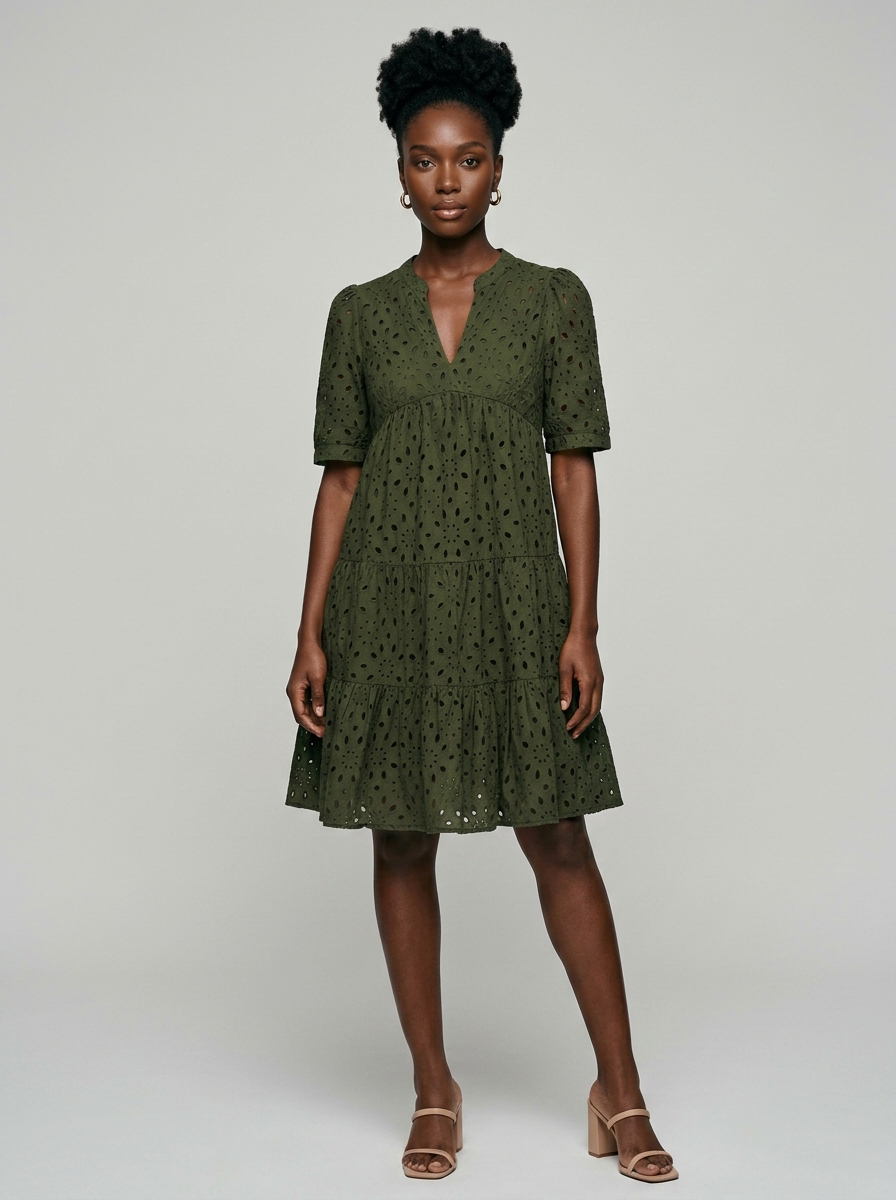 BELLE ruffle summer dress in dark green