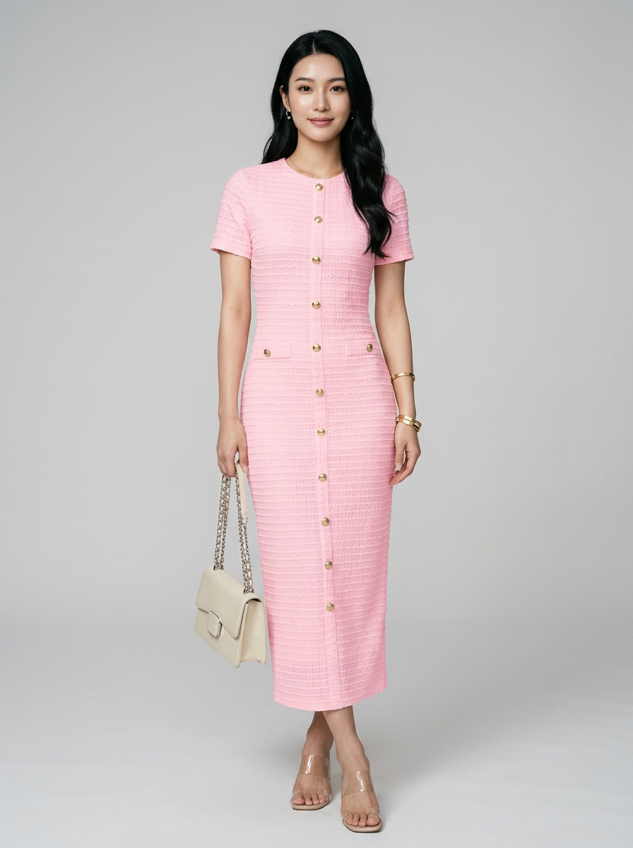 ALYA crew neck midi dress in pink