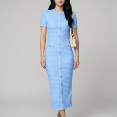 ALYA crew neck midi dress in blue