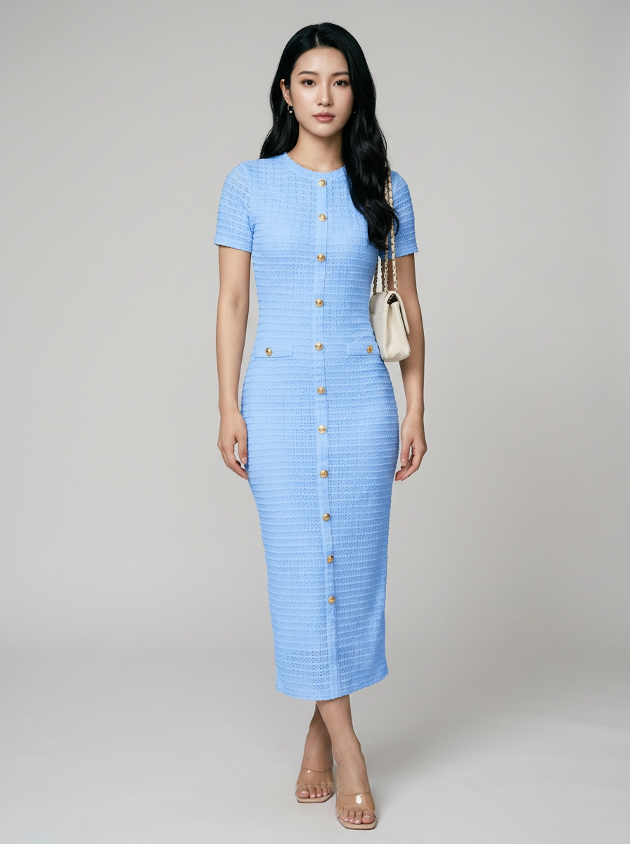 ALYA crew neck midi dress in blue