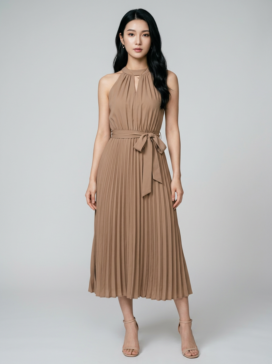 CELINE pleated midi dress in khaki