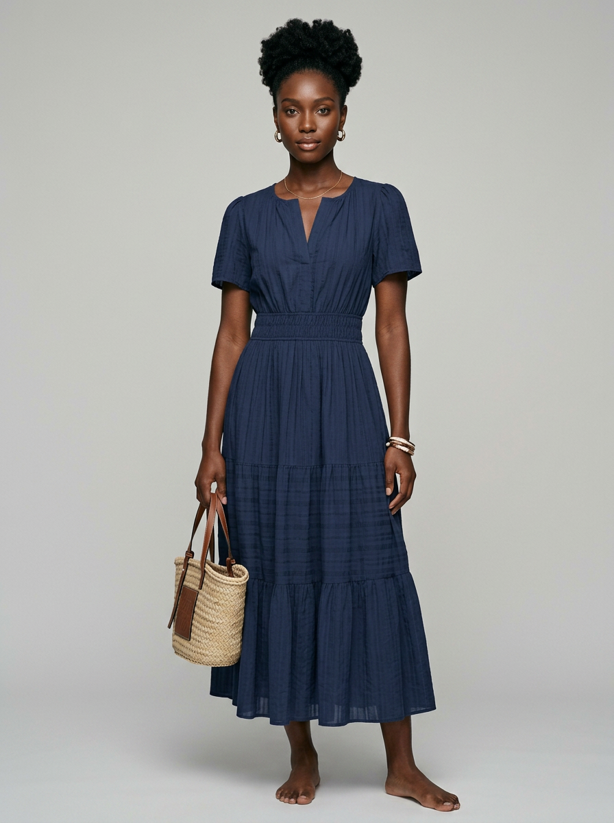 AZALEA boho summer dress in navy blue