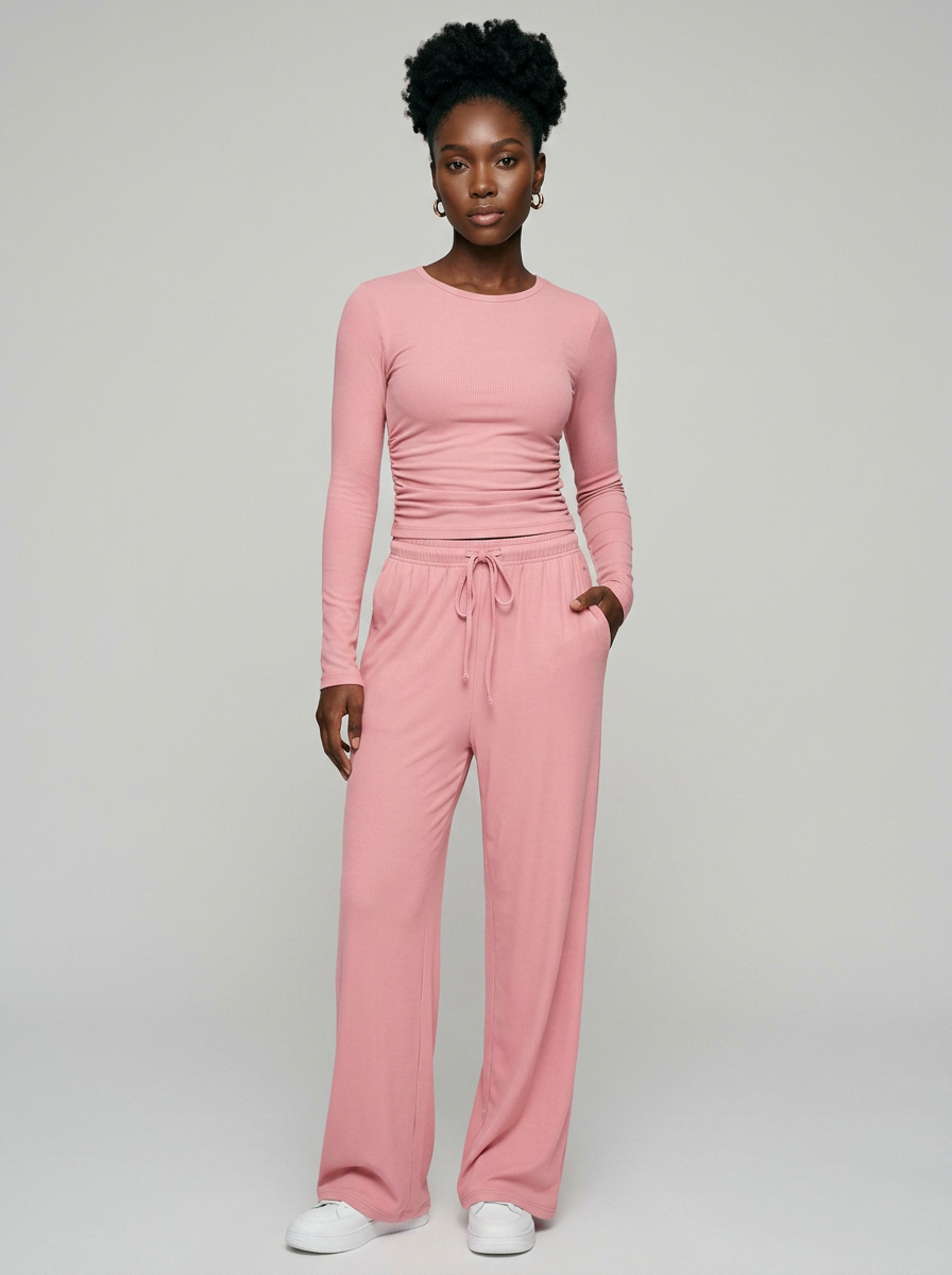 CASIDY long sleeve top and wide leg pants set in pink