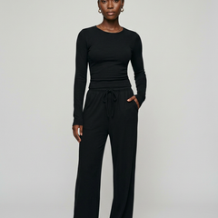 CASIDY long sleeve top and wide leg pants set in black