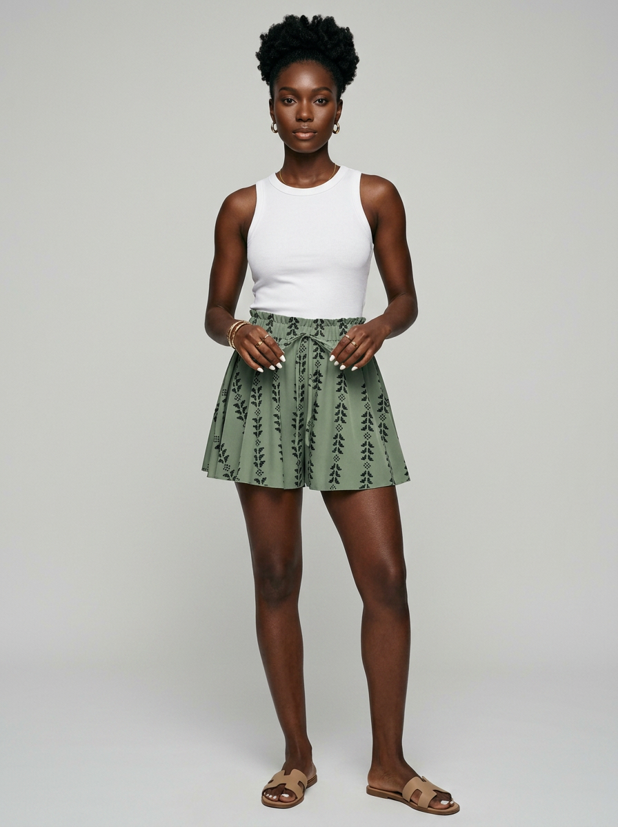 LIWAYWAY - Casual Lightweight Summer Print Shorts in Green