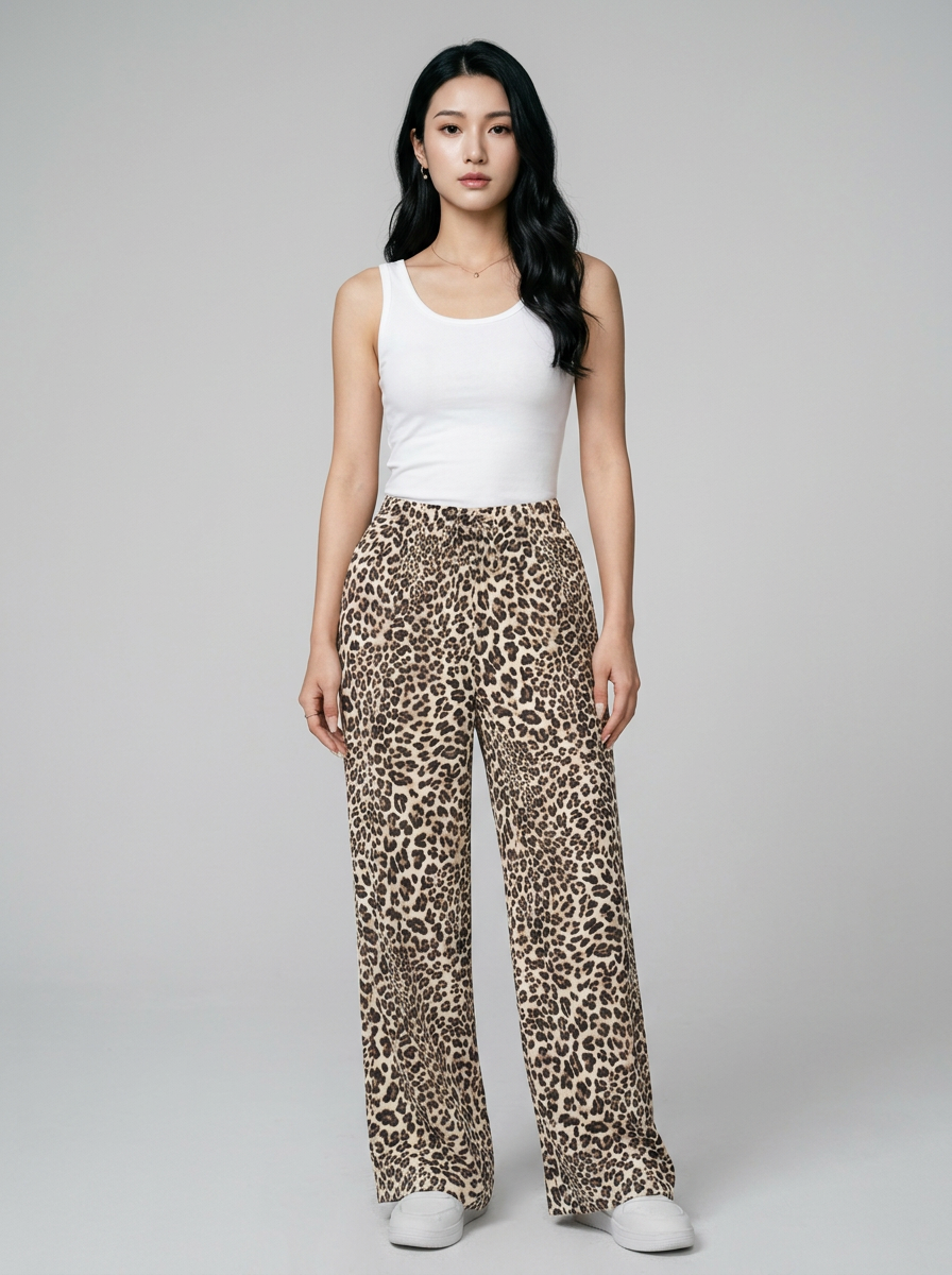 Apricot SYALA vintage leopard tie-front wide-leg pants