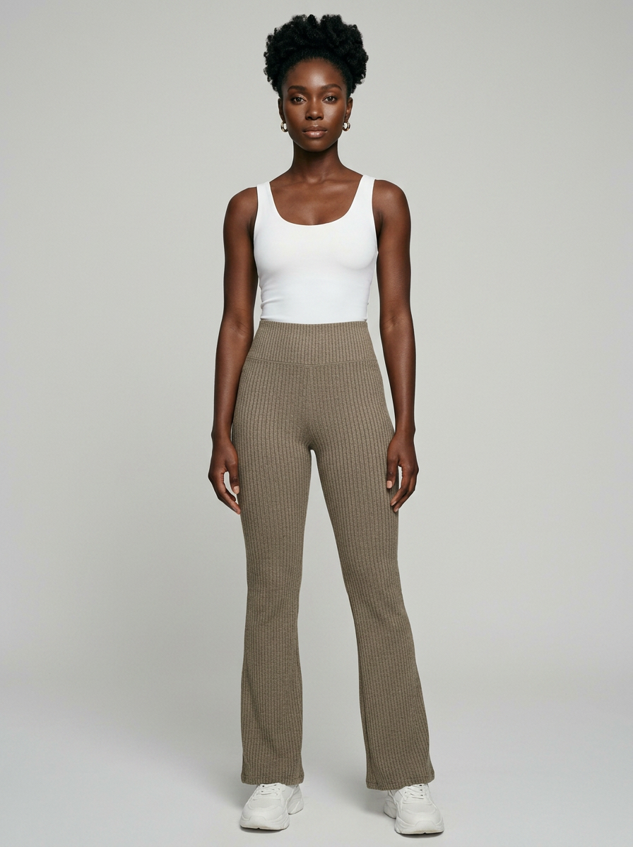 Khaki PILA high-waist flare yoga pants