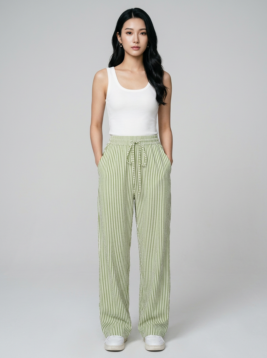 TAITE - Summer Striped Relaxed Fit Shorts in Green