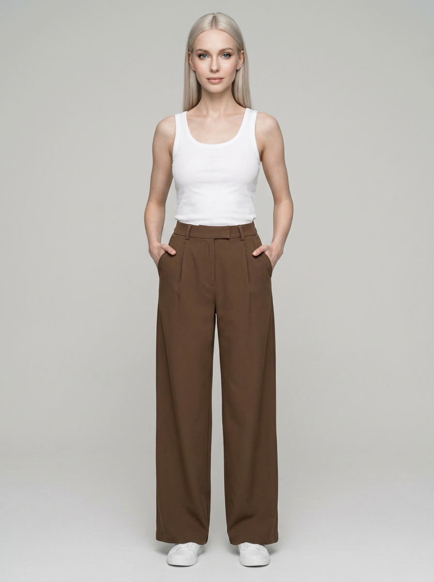 Coffee CHARMIE high-waist straight-leg pants