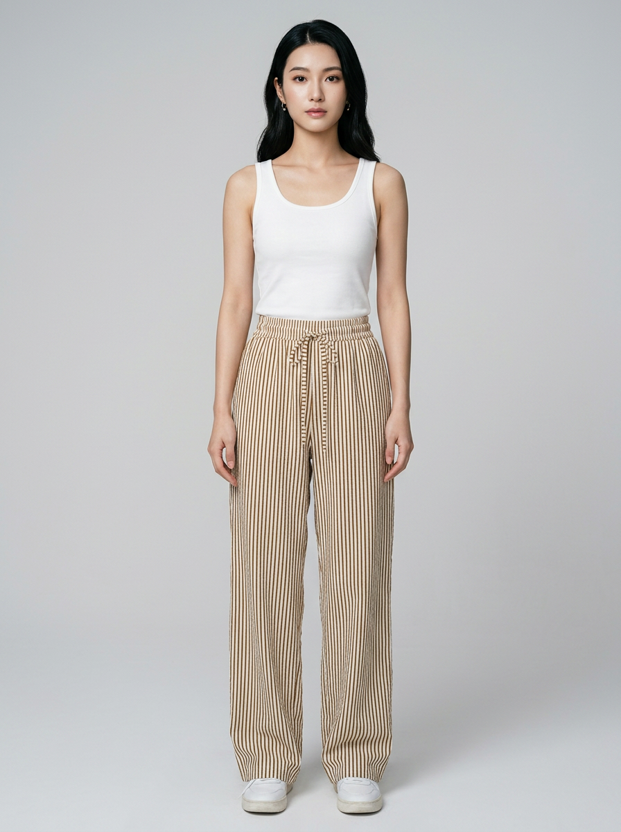 TAITE - Summer Striped Relaxed Fit Shorts in Brown