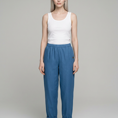Blue ROMINA linen-cotton trousers