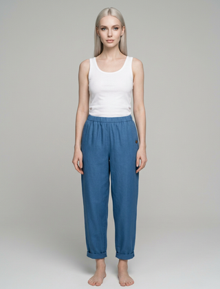 Blue ROMINA linen-cotton trousers