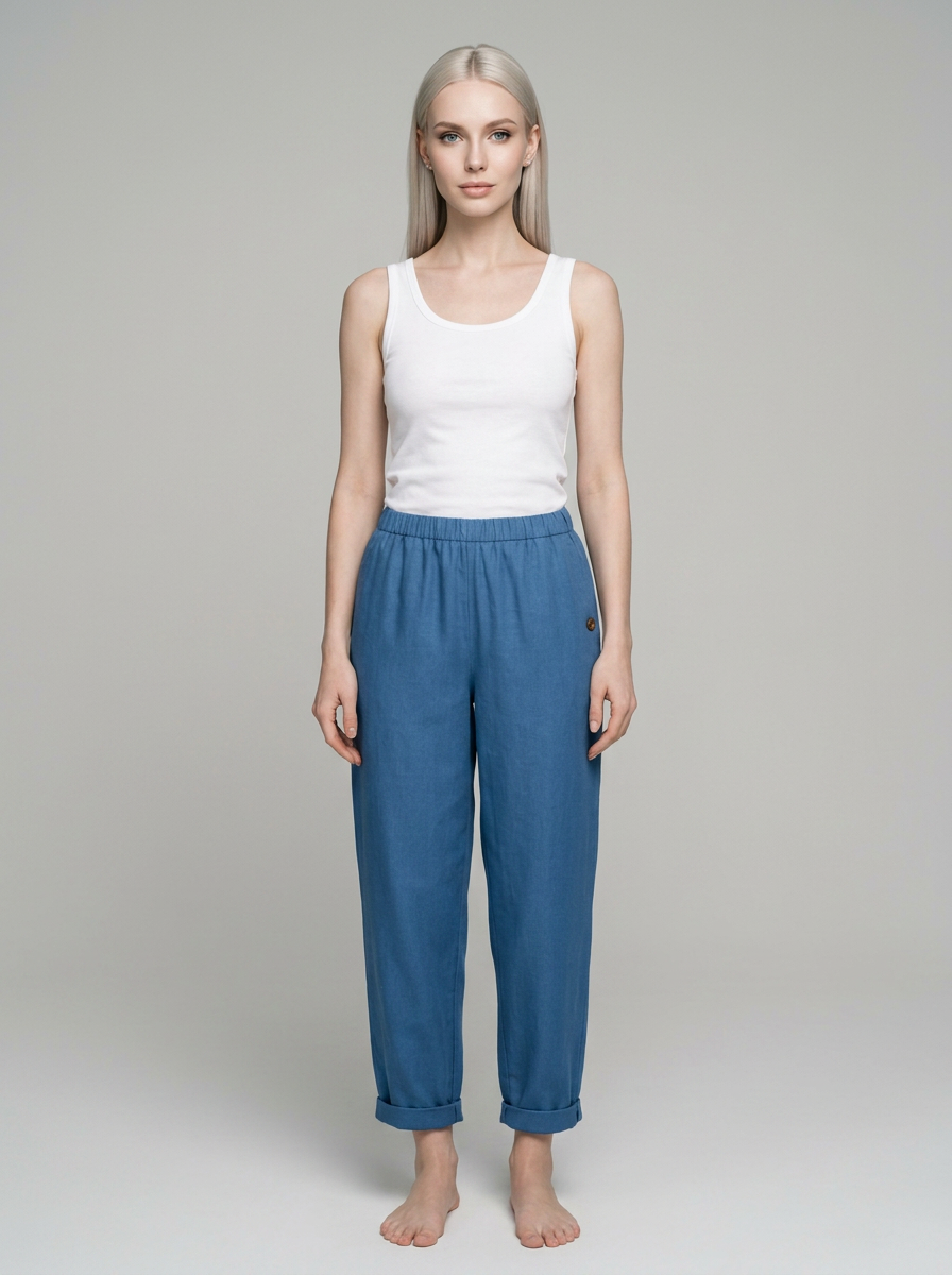 Blue ROMINA linen-cotton trousers