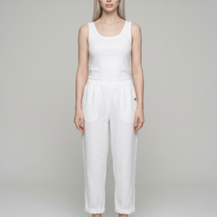 White ROMINA linen-cotton trousers