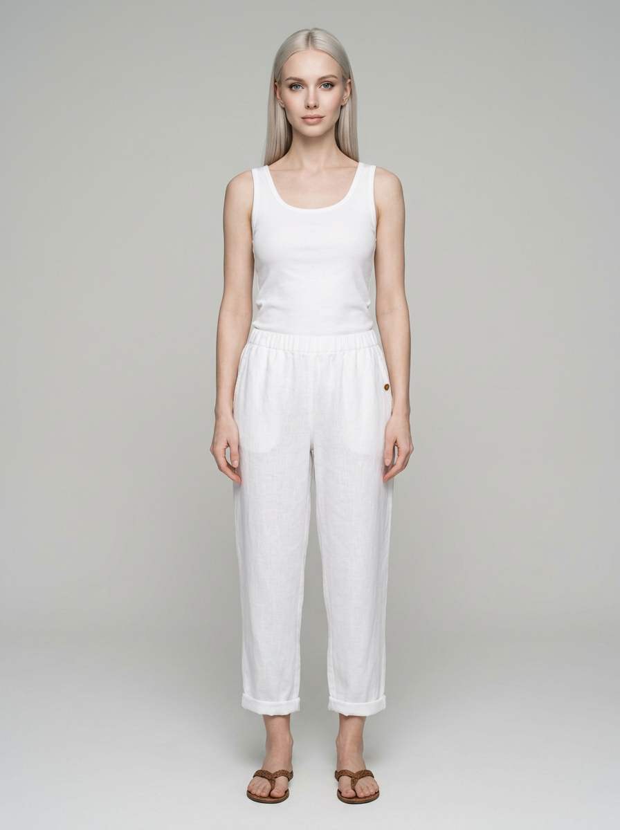 White ROMINA linen-cotton trousers