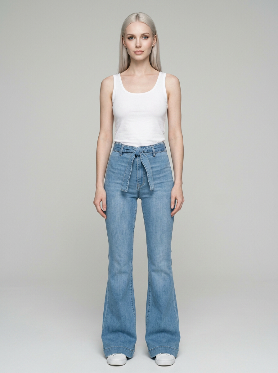 Lake Blue KYRA vintage wide-leg tie-waist flared pants