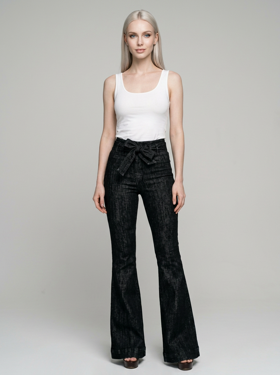 Black KYRA vintage wide-leg tie-waist flared pants