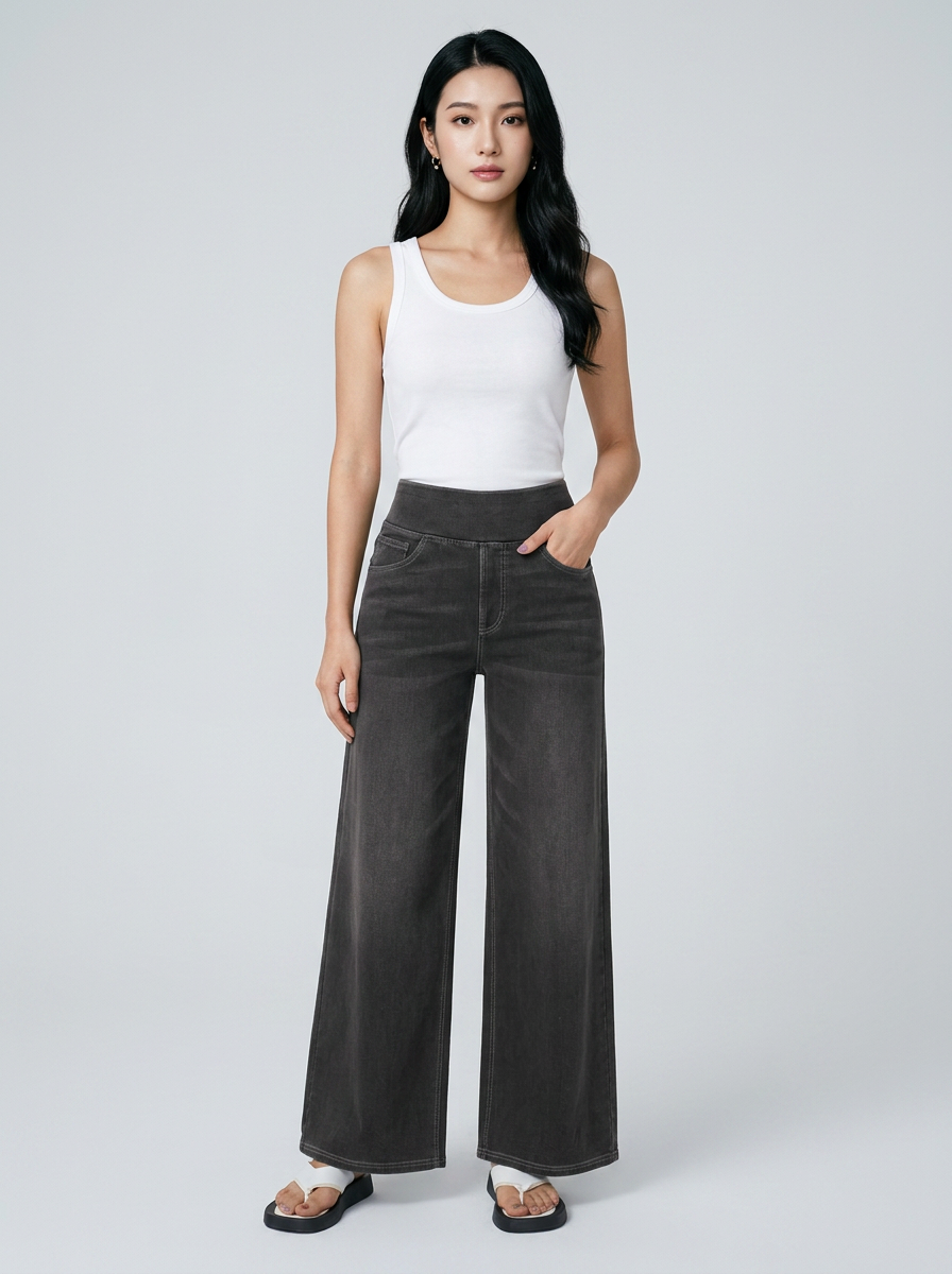 SOLÈNE Relaxed Fit Wide-Leg Jeans in Grey