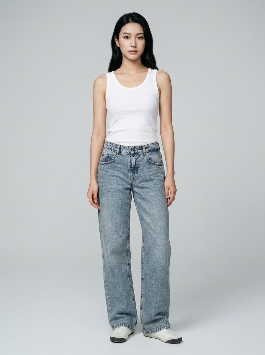 SYLVAINE Vintage Casual Baggy Jeans in Vintage Blue