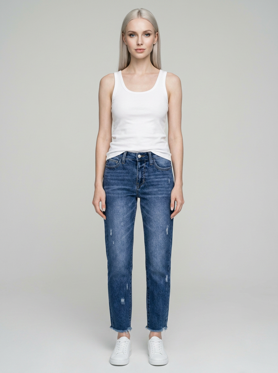 ANASTASIA Retro Straight Leg Jeans in Dark Blue
